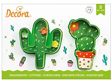 Decora 0255072 AUSSTECHER AUS KUNSTSTOFF KAKTUS 2-TLG 9 X H 2,2 CM, Grün