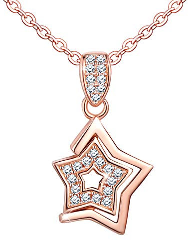 Yumilok 925 Sterling Silber Fashion Doppelseitige Pentagramme Stern Damen Halskette Kette Anhänger Geschenke für Freundin Liebe,Roségold
