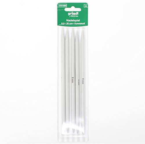 BIG-SAM GRÜNDL 5 Sockenstricknadeln - Nadelspiel | 20cm Länge pro Nadel | Größen: 6, 7 oder 8 | aus Kunststoff (Kunststoff, 8,0)