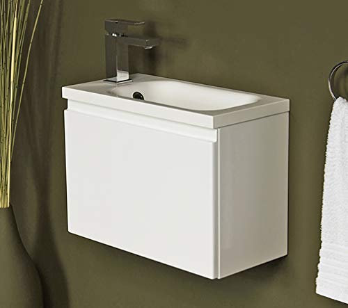 Quentis Badmöbel | Gäste-WC Möbel FAROS, Breite 50 cm, Waschplatzset 2-teilig, Waschbecken und Unterschrank, Waschbeckenunterschrank montiert (weiß glänzend)