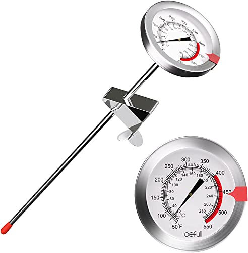 defull 12 Deep Fry Thermometer with Clip Instant Read Dial Thermometer 12 inch Stainless Steel Stem Meat Thermometer Cooking Thermometer for Turkey, BBQ, Grill