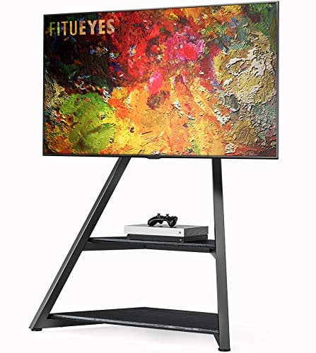 FITUEYES Design TV Ständer Rollbar, Mobiler TV Stand mit Rollen für 43 45 50 55 60 65 70 75 Zoll Flach & Curved Fernseher, TV Standfuss höhenverstellbar schwenkbar neigbar, Serie Eiffel