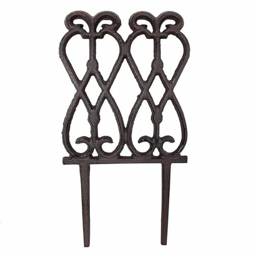 L'Héritier Du Temps Bordure de Jardin Bordurette Grille Décorée de Volutes en Fonte Patinée Marron Rouille 2,5x14,5x27,5cm