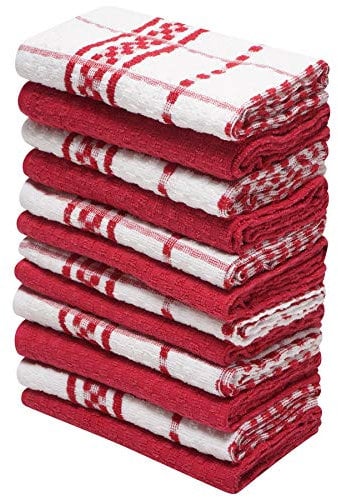 K Collection 12 Pack Check Kitchen Towels Set - 40 x 70 cm, Red and White - 100% Ring Spun Cotton (285GSM) Super Soft and Absorbent Dish and Bar Towels