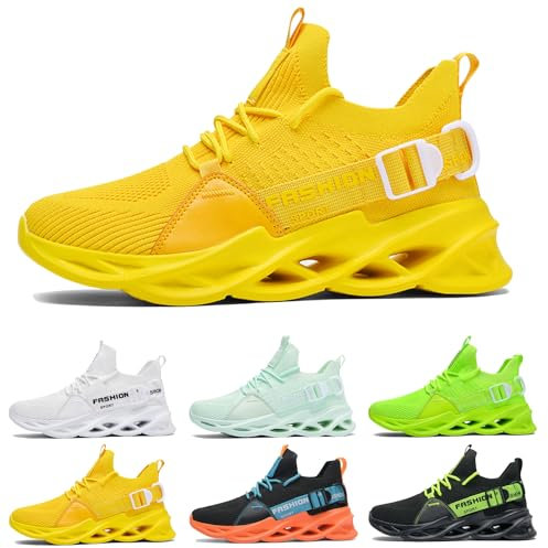 Laufschuhe Herren Damen Sportschuhe Atmungsaktiv Leichte Turnschuhe Straßenlaufschuhe Outdoor Schuhe Fashion Gym Fitness Sneaker G133 Yellow 44