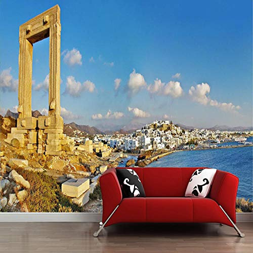 Benutzerdefinierte 3D Wandbild Europäische Nostalgie Meerblick Malerei Mit Altem Gebäude Hinter Tv-Sofa Als Hintergrund Im Wohnzimmer,200 * 140Cm