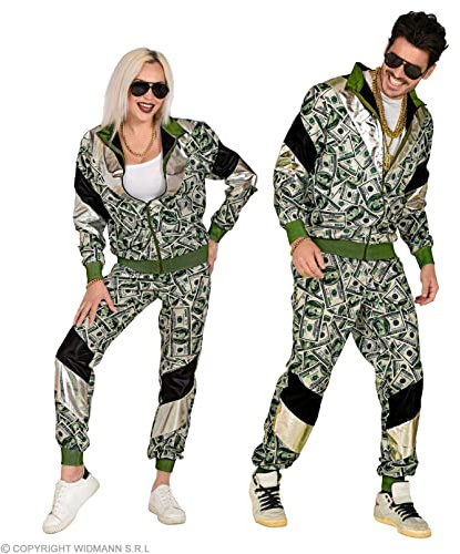 W WIDMANN MILANO Party Fashion - Trainingsanzug Casino Style | Jacke und Hose, Geldschein-Design, 80er Jahre Kostüm für Karneval, Mottoparty