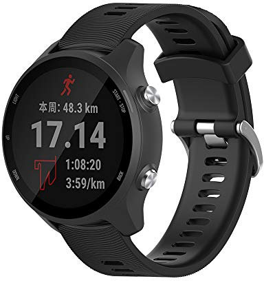 Compatibile con Garmin Forerunner 245/Forerunner 245 Music Bands, cinturino in silicone per Garmin Forerunner 245/Forerunner 245 Music GPS Running Smartwatch e Acciaio inossidabile, colore: Nero