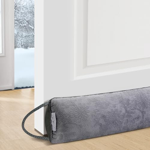 fowong Zugluftstopper für Türen 93x10 cm, Türdichtung zugluftstopper Extra Schwere-Waschbar-Isolierung, Fensterdichtung Luftstopper mit Selbstklebende Klebeband, Kalt Luft Insekt Licht Blockiert,Grau