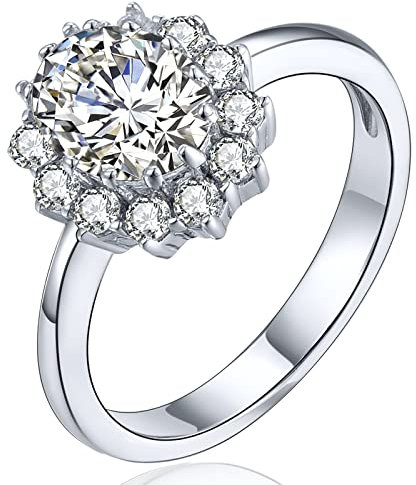 YL Damen Ring 925 Sterling Silber Oval April Geburtsstein weißer Zirkonia Ring Verlobungsring(Größe 52)