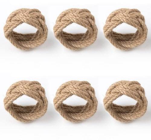 MLURCU Serviettenringe, 6 Stück, gewebte natürliche Jute, Serviettenringe, rustikale Serviettenringe, Bauernhaus, Serviettenringhalter für Esstisch, Dekoration, Hochzeitsbankett, Weihnachten,