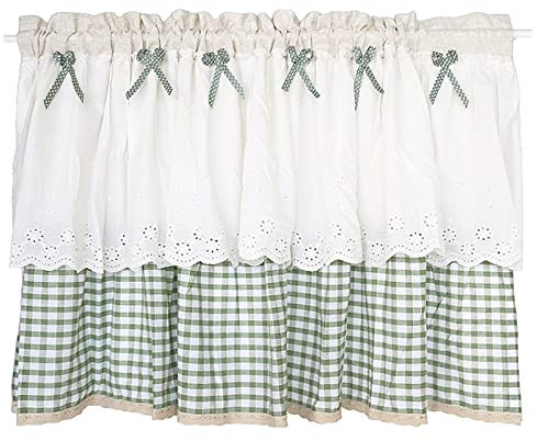 izielad Rideaux de Cuisine Café Rideaux Noeud Dentelle Courte Demi Fenêtre Rideau Valance pour Salle de Bains Chambre Salon 135x70cm
