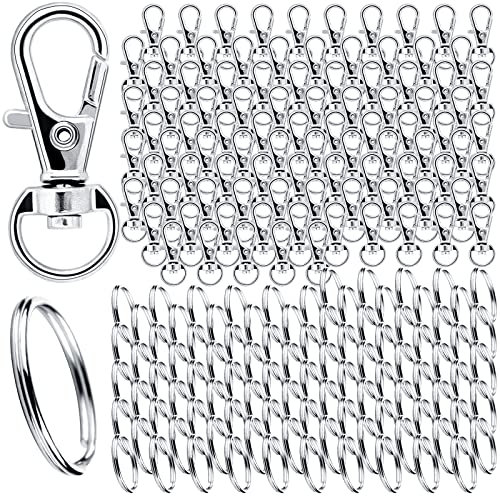 Mousqueton Porte Clef Métal 160 Pièces Anneaux Porte Clé, Attache Porte Clé, Fermoir Mousqueton, Mousqueton Pivotant Keychain, Crochet Porte Clef pour Bijoux Porte-clé Gadget DIY Décoratio(Argent)