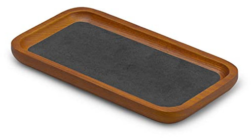 Oirlv Vassoio Per Gioielli In Legno Massiccio,Piccolo Vassoio Per Anelli,Orecchini, Bracciali, Portacollane,Organizer(Rettangolo,Grigio scuro)