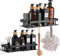 Shower Caddy, 2 Pack Adhesive Shelves, Stainless Steel Storage Rack, Bathroom Organiser No Drilling, Wall Mounted Shampoo Holder With 5 Hooks (Black)