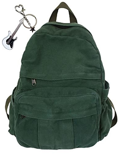 THUCHENYUC Y2K Rucksack, Vintage Canvas Rucksack Für Frauen Große Kapazität Schulrucksack Für Teens Student Bookbag Mit Schlüsselanhänger (Color : Green)