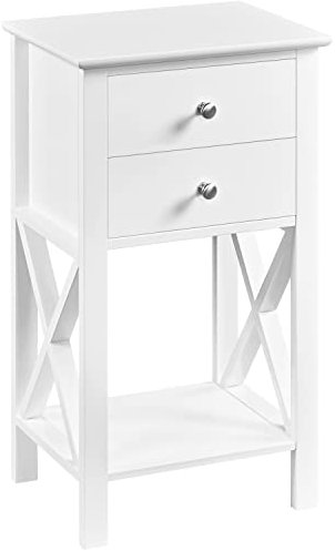 Yaheetech Nachttisch Beistelltisch mit 2 Schubladen & 1 Ablagefach Sofatisch Couchtisch fürs Wohnzimmer Schlafzimmer Büro Weiß 40x30x70 cm