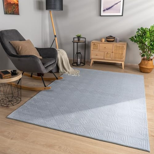 TT Home Wohnzimmer Teppich Esszimmer Kurzflor Geometrische Optik Skandi Boho Unifarben, Farbe:Grau Taupe, Größe:120x160 cm