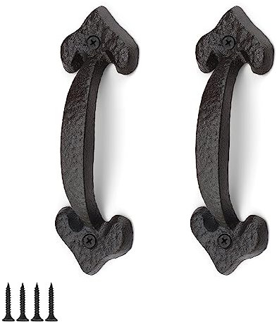 LNSYSNS Barn Door Handle, 2 PCS Heavy Duty Cast Iron Door Pull Handles, Garage Handle Black for Sliding Door,17cm Long, for Barn Doors, Cabinet, Drawers, Garage Sheds
