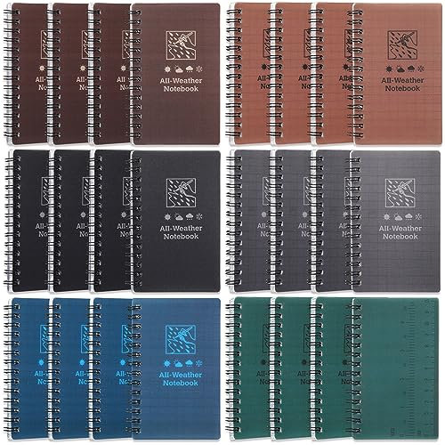 PerKoop 24 Pcs Waterproof Notebook 3 x 5 Tactical All Weather Spiral Memo Paper Notepad with Waterproof Grid Paper for Outdoor Activities Recording, 6 Colors