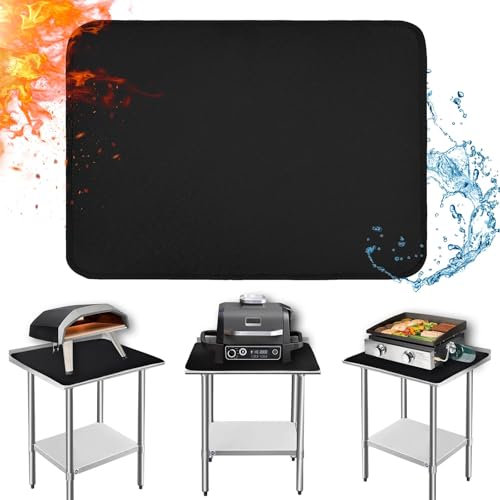 Amerbro 24 x 31 Zoll feuerfeste Grillmatten für den Outdoor-Tischgrill zum Schutz Ihres Grilltischs – hitzebeständige Grilltischmatte – wasserdichte & öldichte Grillmatte – Schwarz (1 mm)