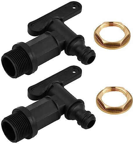 Wisebom 2 Stück Auslaufhahn für Regentonne, Wasserhahn für Regenwassertonne Auslaufhahn für Regentonne 3/4 Zoll Kunststoff, Ersatzhahn mit Dichtung Kontermutter zum Garten Industrie Haushalt