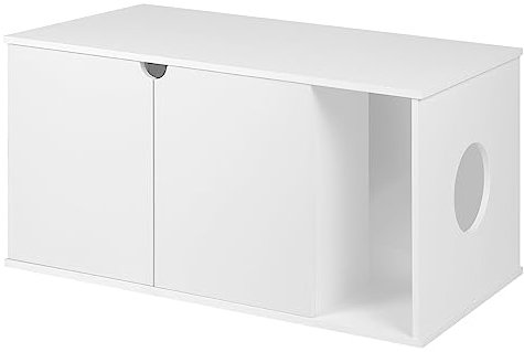 EUGAD Katzenschrank für Katzentoilette Holz Katzenhaus für große Katzen 105x51x53 cm Stabile katzentoilette Schrank mit magnetischen Türen Separate Trennwand, Weiß