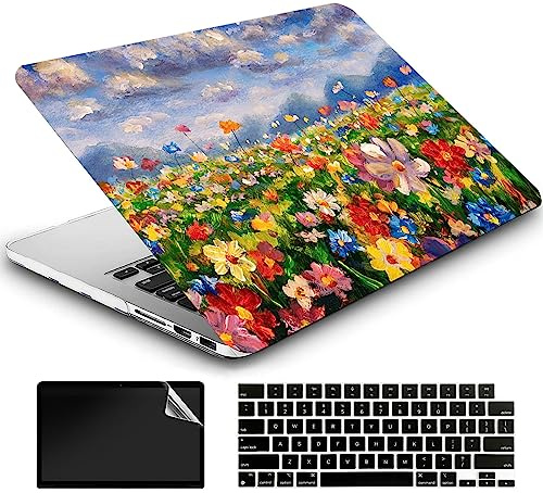 AMCJJ Hülle Kompatibel mit MacBook Air 13,6 Zoll M5 M4 M3 M2 (2026-2022) A3449 A3240 A3113 A2681,Plastique Coque Rigide Case + EU Protection Clavier + Protecteur d'écran,Fleurs