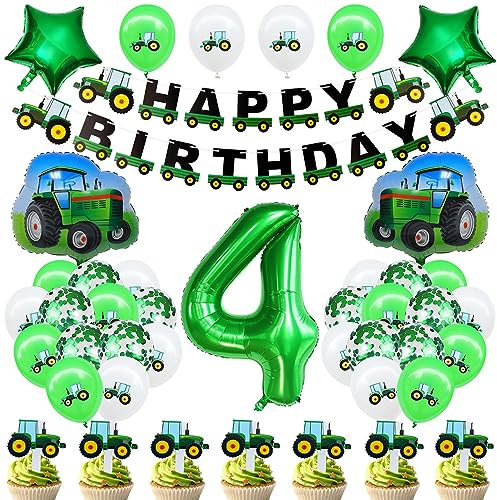 Geburtstagsdeko 4 Jahre Junge Traktor Geburtstag Deko Luftballon Traktor Deko Kindergeburtstag Grün Folienballon Traktor Konfetti Luftballons Deko für Babyshower Jungen Party Dekoration