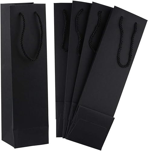 Schwarzer Wein Taschen, 50 Pack 3,7 x 3,5 x 13,8 Wein Taschen Bulk Kraftpapier Wein Geschenk Taschen mit Griffen, Weinflasche Papier Taschen Einzelhandel Taschen für Weihnachten Neujahr Urlaub Feiern