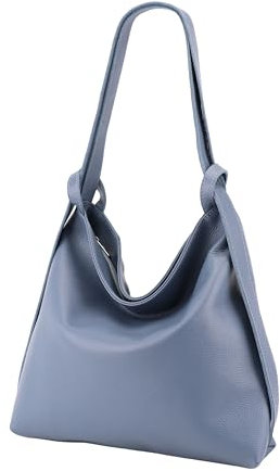 SH Leder 2in1 Handtasche Rucksack Damen Schultertasche DayPack CityRucksack aus Echt genarbt Leder (B 37cm x H 35cm) Rica G699 (Jeansblau)