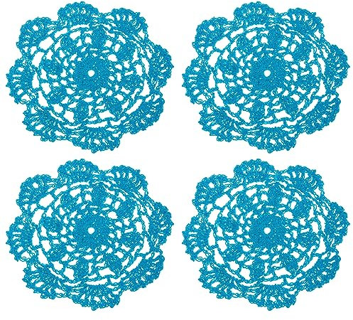 QUARKZMAN Tissu sous-Verres, 4pcs 5 - Coton Tissé Crochet Napperons, Dentelle Broderie Tasse Tapis avec Floral Motif pour Mariage Fête Décoration (Ciel Bleu)