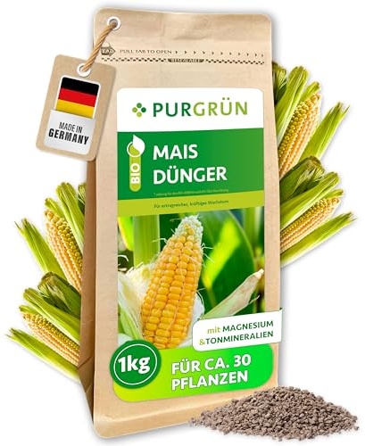 Purgrün® Bio-Mais-Dünger 1 kg – Organisch-mineralische Rezeptur – Feinkörniges Krümelgranulat – NPK 6+3+8 – Mit Magnesium für ertragreiches, schnelles Wachstum – Verbessert die Bodenqualität