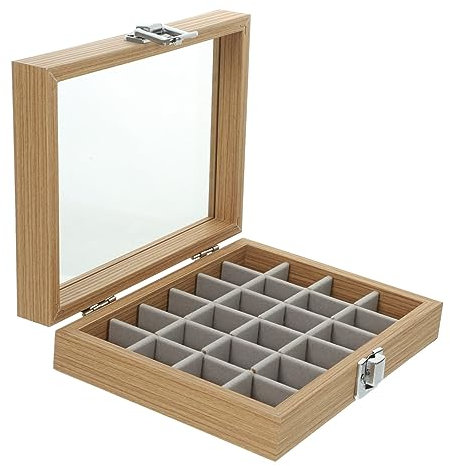 Amosfun BoîTe À Bijoux En Bois Portable 12 Compartiments Avec FenêTre Transparente Coffret De Rangement Pour Bijoux Organisateur Pour Maison