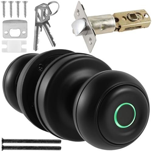 Sutowe Smart Door Knob Fingerprint Door Knob with 2 Keys APP/Key/Fingerprint Control Door Lock 3 Ways Unlock Aluminum Alloy Door Knob Bluetooth Smart Door Lock for Office Bedroom Dorm(black)