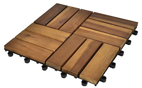Gecheer Decking Tiles Decking Boards Flooring Deck for Patios, Balcony, Bathrooms, or Pool or Spa Area 30 x 30 cm Acacia Set of 30