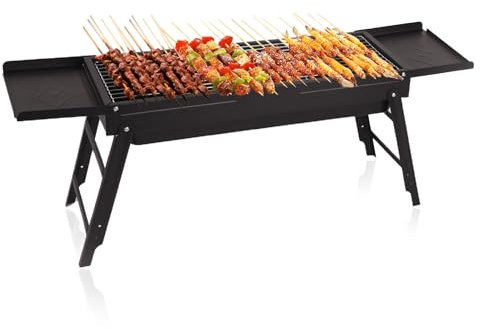 HOMIZEN Tragbarer Faltbarer Grillregalen BBQ Grill Holzkohlegrill Camping Picknickgrill Klappgrill Mini Grill mobil kompakt für Outdoor Camping Terrasse, Schwarz