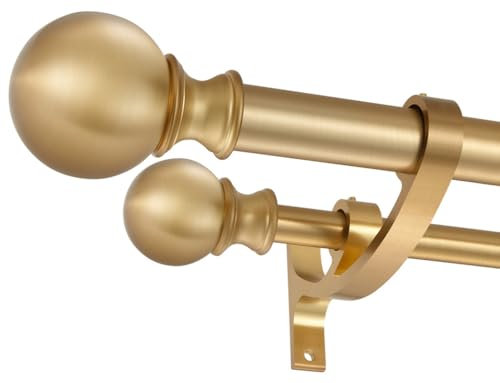 Hosmile Doppelte Gardinenstangen, warmes Gold, Doppelstangenvorhang für Fenster, 71,1 - 121,9 cm, verstellbare doppelte Gardinenstange mit runden Endstücken, 2,5 cm vorne und 1,6 cm hinten