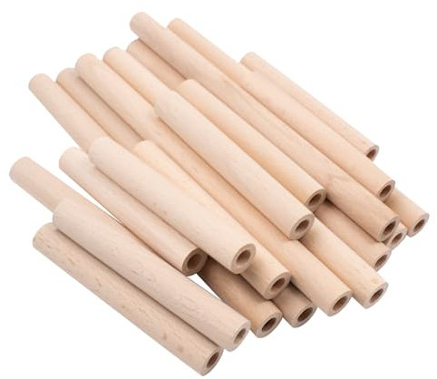20 Pièces Tiges Creuses Bois 20cm/10cm Creux Tige Ronde en Bois avec Trou de 8 mm Tiges en bois de Hêtre Tiges rondes en bois Naturel pour Projets Artistiques de Bricolage