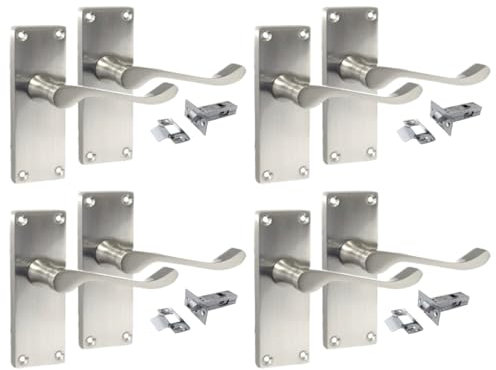 Epsom Door Handles Silver Victorian Scroll Door Handles, Satin Nickel, 4 Pair of Handles, 11.8 x 4.5 cm, Ambidextrous, Indoor Use