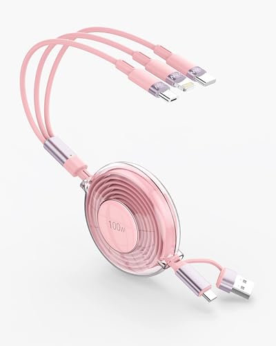 Cavo USB C Multifunzione 100W, Cavo USB 3 in 2, Cavo di Ricarica Veloce USB retrattile per iPhone, Connettori Multipli per micro USB di tipo C per iPhone 15, 14, 13, tablet, Samsung, Google, LG-1.2M