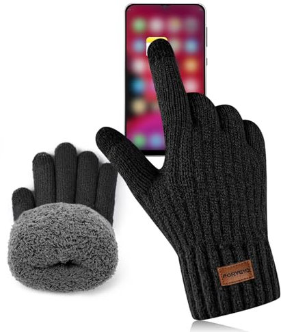 FORVEVO Handschuhe Herren, Winterhandschuhe Warme Fleece Futter, Thermo Touchscreen Strickhandschuhe Herren Damen für Outdoor Sport Täglich Laufen(Schwarz)