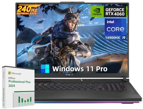 ASUS ROG Strix G18 Gaming Laptop, Intel i9 14900HX CPU, GeForce RTX 4060, 64GB DDR5, 4TB SSD, 18 240Hz WQXGA Display, RGB Backlit KB, Wi-Fi 6E, Windows 11 Pro & Microsoft Office Pro Lifetime License