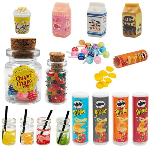 RAFIYU Miniature Food and Drink,Mini Food, 18 Pcs Miniature Kitchen Toys Accessories, Miniature Dolls House Food Accessories, Miniature Christmas Sweets and Drinking Set for 1:12 Dollhouse