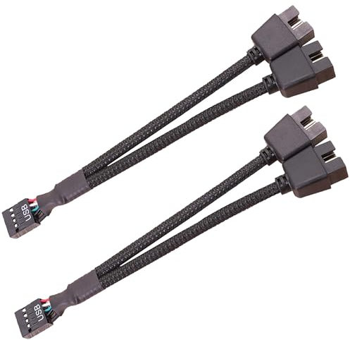 Zevmi 2 Stück 9 Pin USB Splitter: Mainboard USB Splitter, Schwarz USB 2.0 Nylon Geflochten für Interne Computer Motherboard
