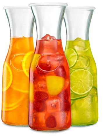 Vikko Glaswasserkaraffe mit Deckel, Set mit 3 kleinen Glaskaraffen für Mimosenbar, 1 Liter Glaskrug für Mimosenbar, Milch, Eistee, spülmaschinenfest, Mimosen-Barzubehör