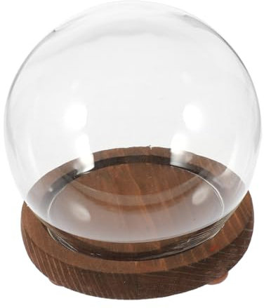 CRILSTYLEO Verre avec Base en Bois Cloche pour Plantes Et Fleurs Vitrine D'exposition Rond