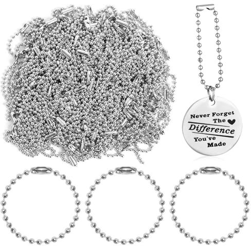 100 Stück Silber Kugelkette Edelstahl Kugelkette Perlen Rollenkette Metall Hängekette mit Verbindern Metallkugelkette 2,4 mm Charms Craft Ball Bead für Schlüsselanhänger Bastelprojekte Tags Kette