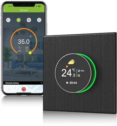 Termostato WiFi Intelligente DXstring - Controllo Vocale/App/Touch, Display Digitale, Programmabile 5+1+1, Risparmio Energetico per Pompe di Calore