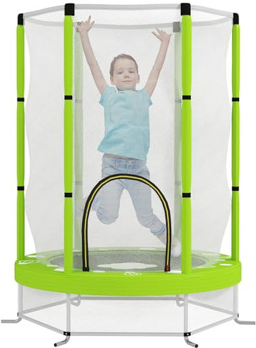 AIYAPLAY Kindertrampolin Ø140cm Outdoor Trampolin für Kinder mit Sicherheitsnetz Reißverschluss Gummiseil Randabdeckung, Gartentrampolin mit Wolken-Muster, für Indoor und Outdoor